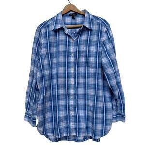 Lauren Ralph Lauren Blue Plaid Shirt L 100% Cotton